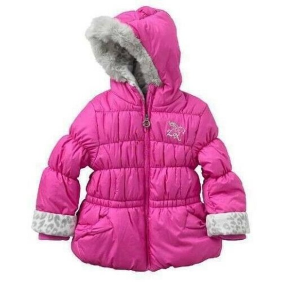 *Winter Jacket sz 4 ZeroXPosur Pink Quilted Fur Trim Hooded Zip Up Lined Girls - Picture 1 of 6